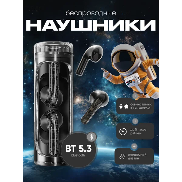 Наушники беспроводные TWS, вкладыши, прозрачные