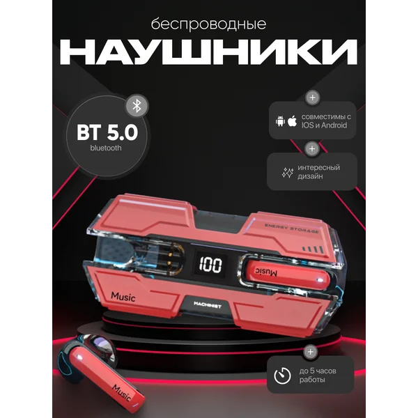 Наушники беспроводные TWS, вкладыши, дисплей