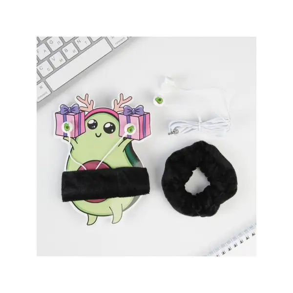 Подарок на день рождения Наушники и резинка для волос на открытке ‘Авокадо’, модель LN-4, 12х16,3см