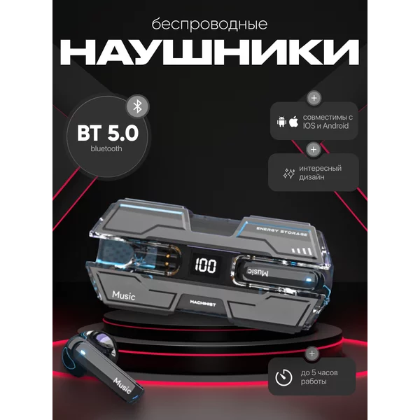 Наушники беспроводные TWS, вкладыши, дисплей