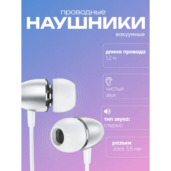 Наушники проводные вакуумные кабель 1.2 м